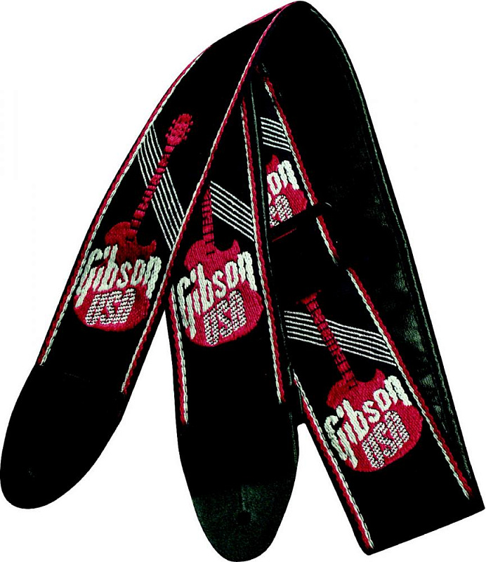 Фото GIBSON ASGG-600 2 WOVEN STRAP W/ GIBSON LOGO-RED ремень для гитары с красным лого, ширина 5 см